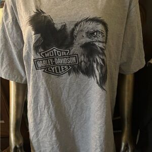 Harley-Davidson Gray Tee with Red & Green Military Motorcycle Graphic on back